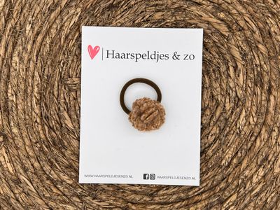 Elastiek - per stuk - hippe kleuren - met bloem - wol - meisjes - blossem - bruin