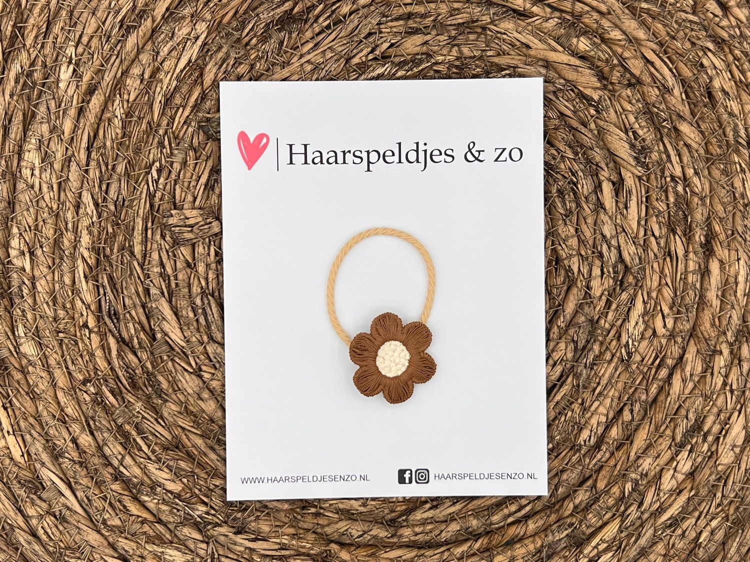 Elastiek - per stuk - hippe kleuren - met bloem - meisjes - blossem - bruin