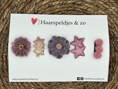 Haarspeldje antislip - baby&#39;s - kinderen - meisjes - setje 52 - mix - imitatieleer en bloemen - try-out - roze/paars - kerst - feestdagen