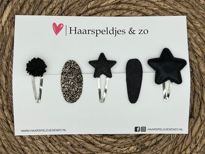 Try-out mix 34 - mix van verschillende speldjes - zwart - glitters - kerst - feestdagen - 5 cm speldjes