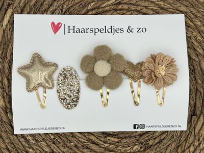 Try-out mix 36 - mix van verschillende speldjes - goud/taupe - glitters - kerst - feestdagen - 5 cm speldjes