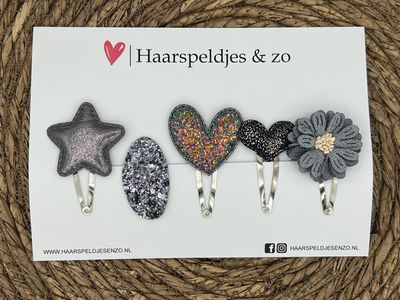 Try-out mix 38 - mix van verschillende speldjes - grijs/blauw - glitters - kerst - feestdagen - 5 cm speldjes