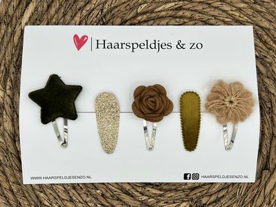 Try-out mix 43 - mix van verschillende speldjes - groen/beige/bruin - glitters - kerst - feestdagen - 5 cm speldjes