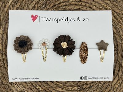Try-out mix 56 - mix van verschillende speldjes - bruin - glitters - kerst - feestdagen - 4 cm speldjes