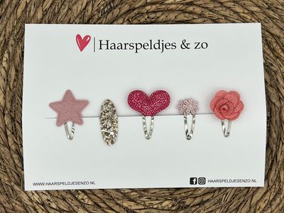 Try-out mix 24 - mix van verschillende speldjes - roze - glitters - kerst - feestdagen - 3 cm speldjes