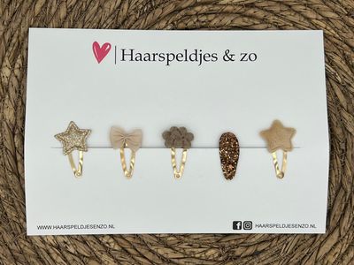 Try-out mix 27 - mix van verschillende speldjes - beige/bruin/goud - glitters - kerst - feestdagen - 3 cm speldjes