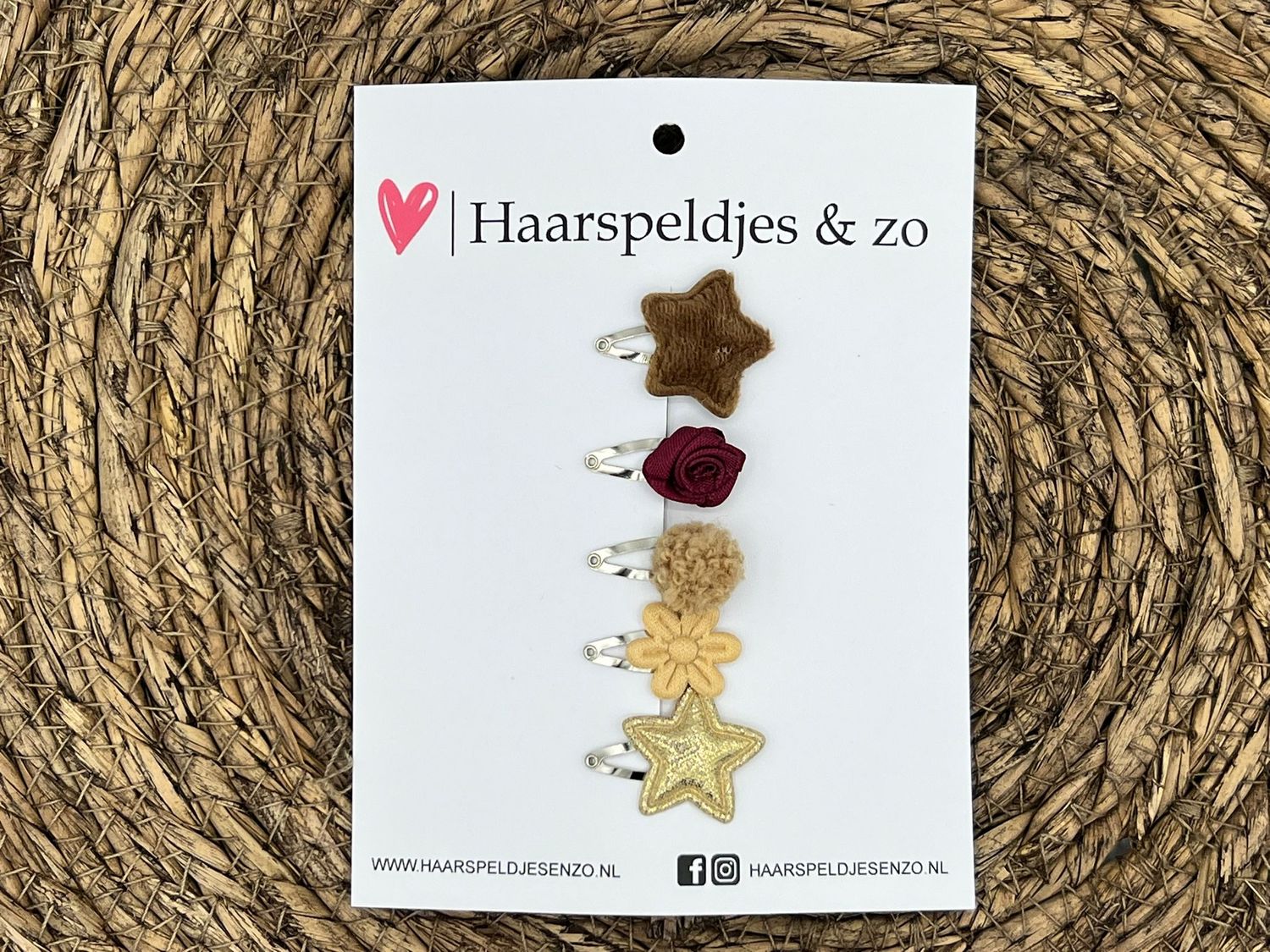 Baby haarspeldjes setje 67 - mini - 2cm groot - try-out - mix - voor de eerste lokjes haar - bloemetjes - bruin/khaki - glitters - kerst - feestdagen