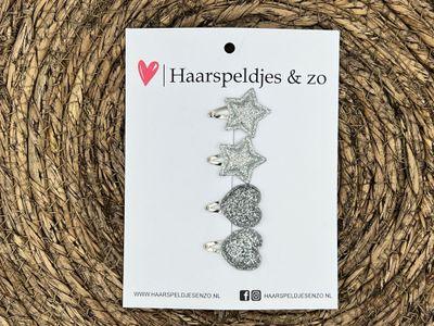 Baby haarspeldjes setje 68 - mini - 2cm groot - try-out - mix - voor de eerste lokjes haar - bloemetjes - zilver - glitters - kerst - feestdagen
