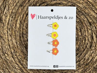 Baby haarspeldjes setje 61 - mini - 2cm groot - voor de eerste lokjes haar - bloemetjes - geel/oranje