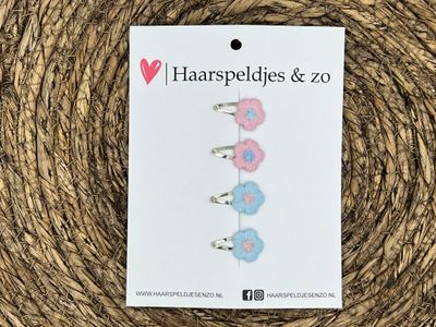 Baby haarspeldjes setje 62 - mini - 2cm groot - voor de eerste lokjes haar - bloemetjes - roze/blauw