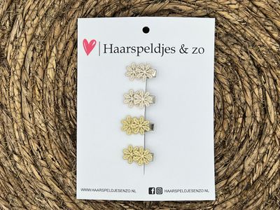 Mini clip - baby haarspeldjes setje 12 - mini - 2cm groot - voor de eerste lokjes haar - alligator clip - bloemetjes - beige/khaki