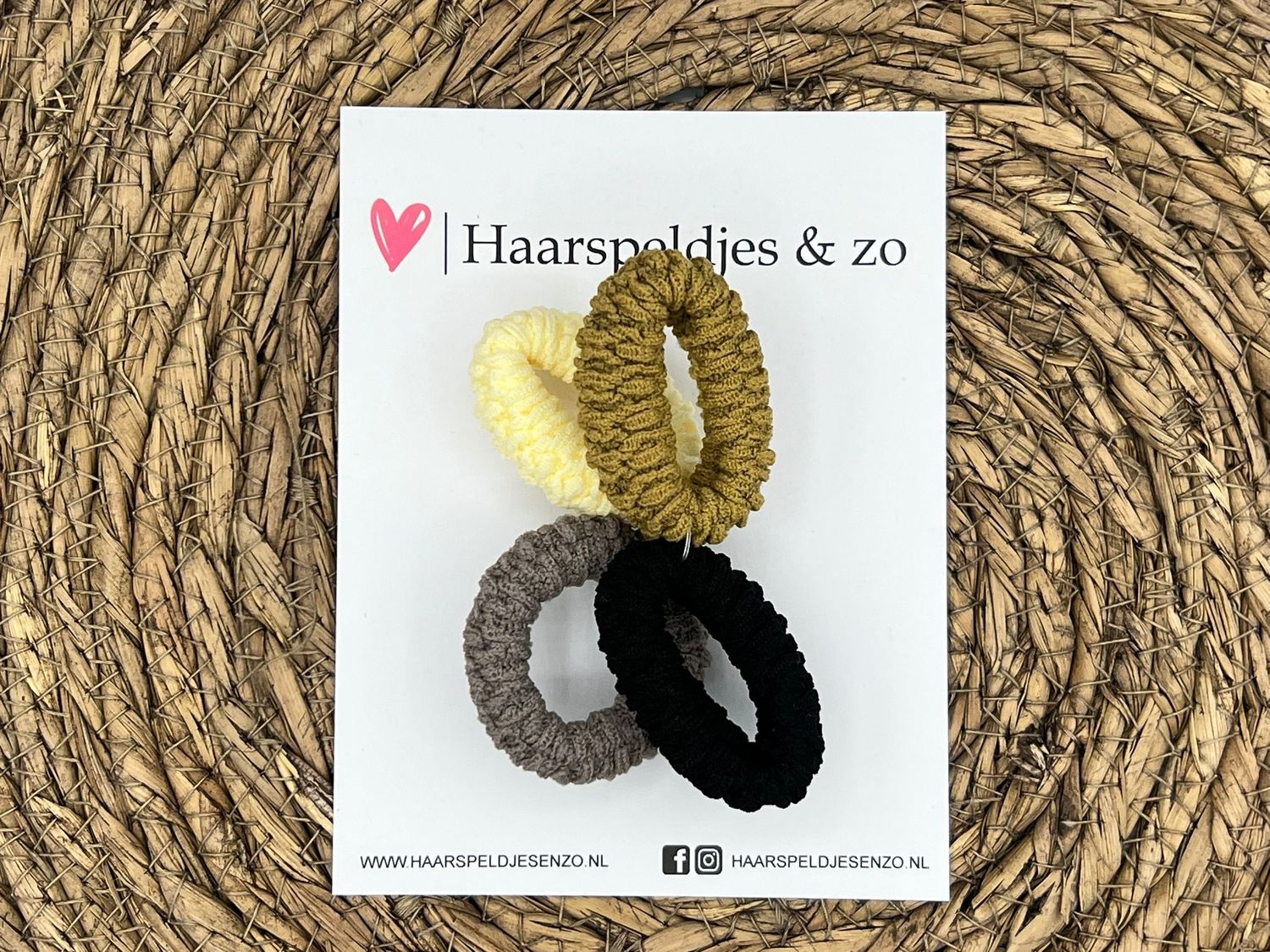 Haarelastiek - set van haarelastiekjes - gevlochten - 4 stuks - crème, grijs bruin en zwart