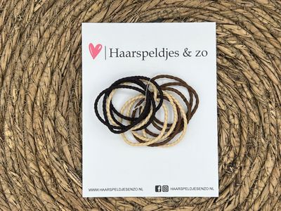 Haarelastiek - set van haarelastiekjes - gevlochten - 12 stuks - bruintinten