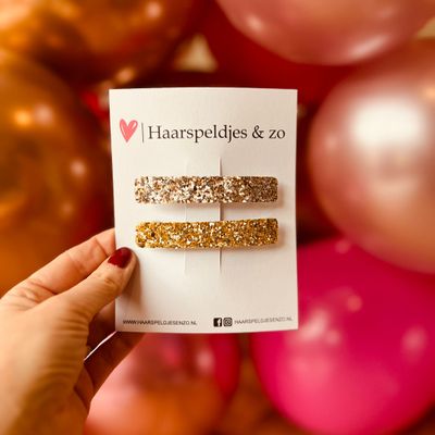 French Barrette - 8 cm speld / clip - kerst - feestdagen  - chunky glitters - taupe - goud - meiden - dames - volwassenen