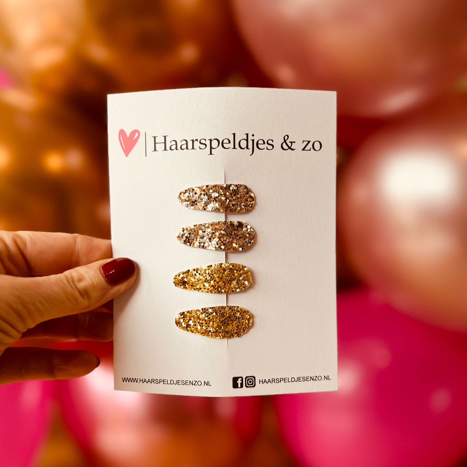 Haarspeldjes Lott setje 4 - chunky glitters - klikklakspeldje - taupe - goud - kerst - feestdagen - 3 cm speldjes