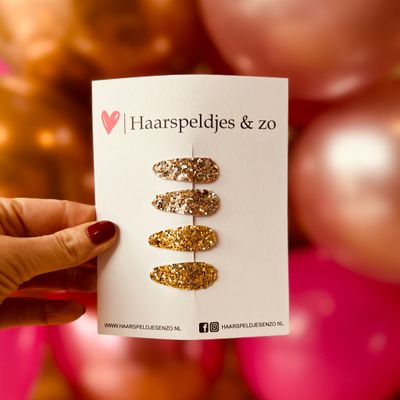 Haarspeldjes Lott setje 4 - chunky glitters - klikklakspeldje - taupe - goud - kerst - feestdagen - 3 cm speldjes