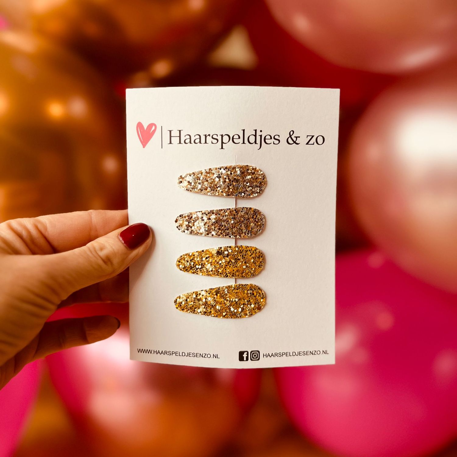 Haarspeldjes Lott setje 4 - chunky glitters - klikklakspeldje - taupe - goud - kerst - feestdagen - 4 cm speldjes