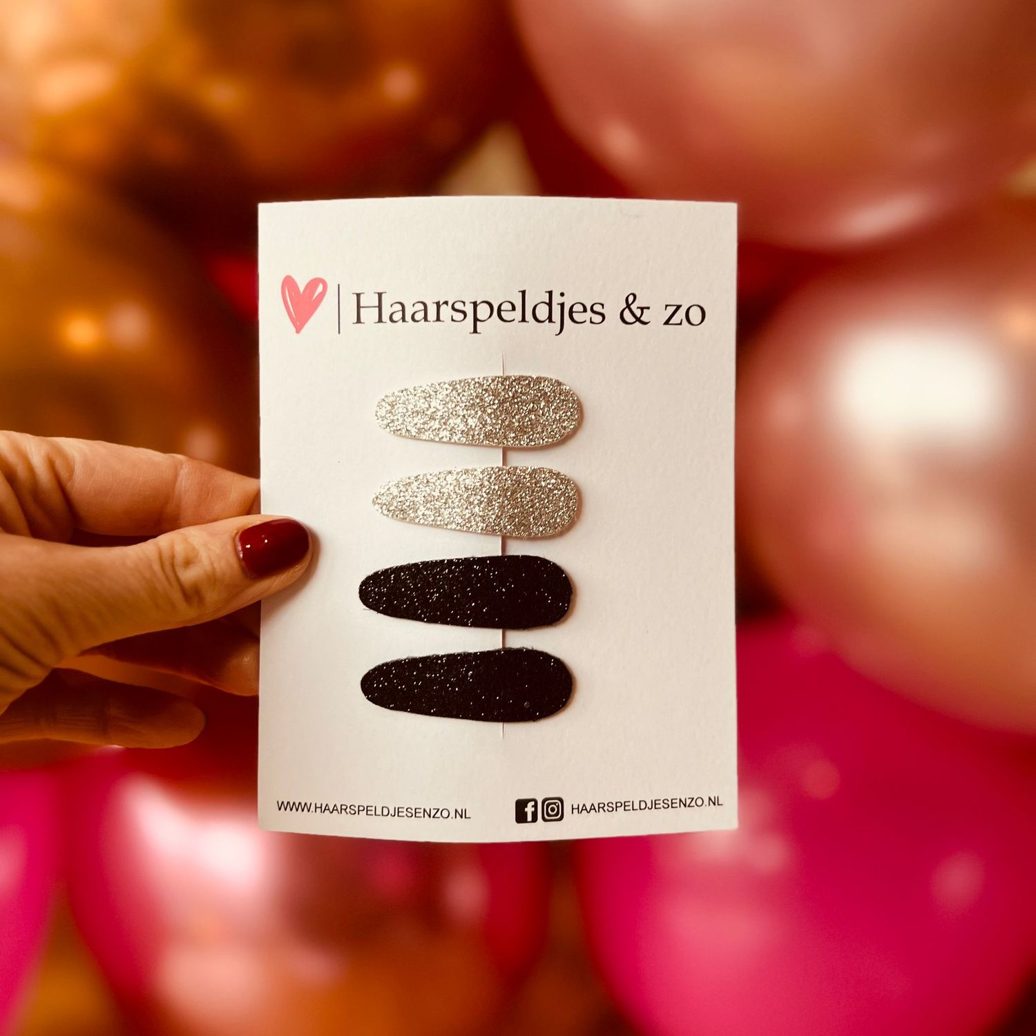 Haarspeldjes Lott setje 6 - glitters - klikklakspeldje - zwart - zilver - kerst - feestdagen - 4 cm speldjes