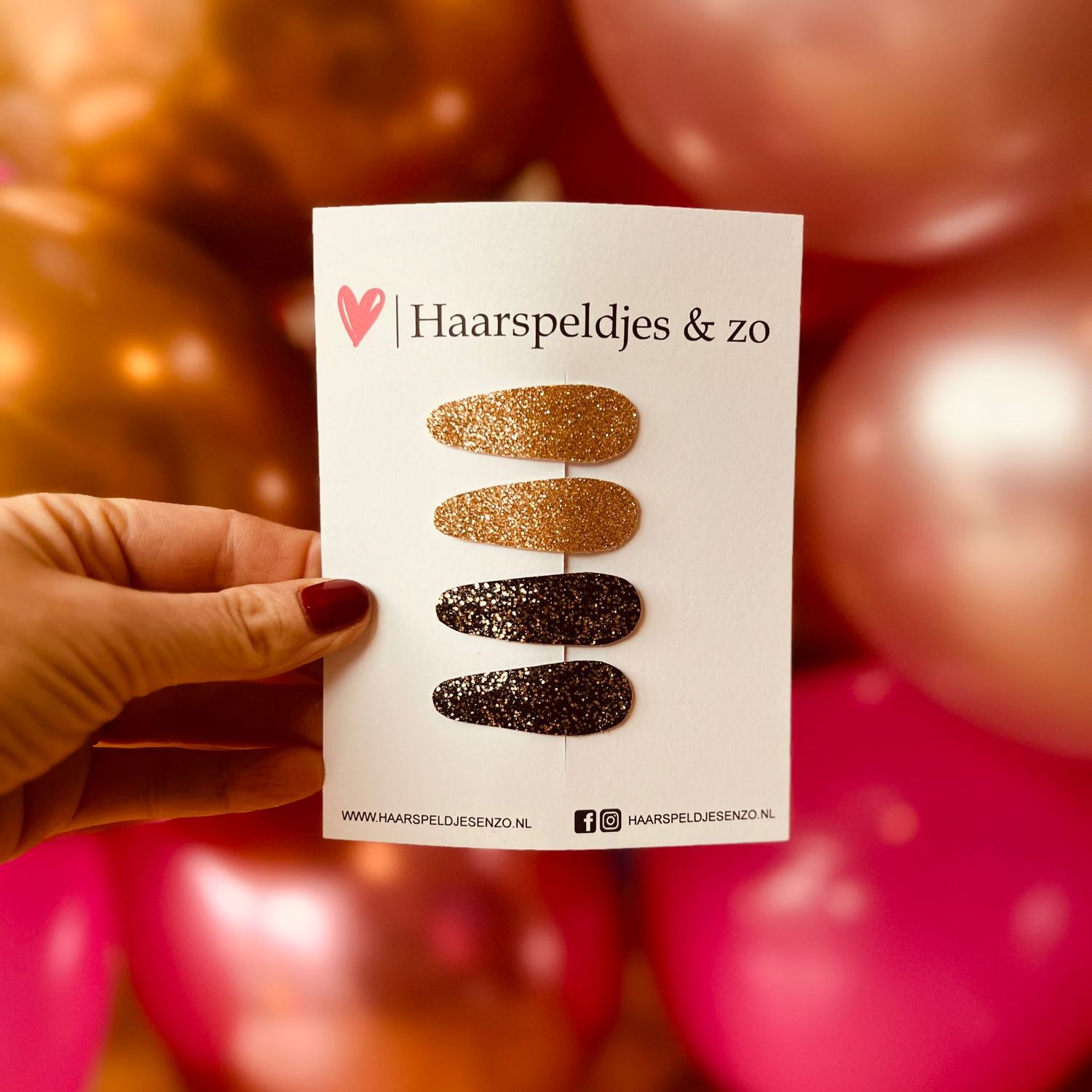 Haarspeldjes Lott setje 7 - glitters - klikklakspeldje - goud - zwart - kerst - feestdagen - 4 cm speldjes
