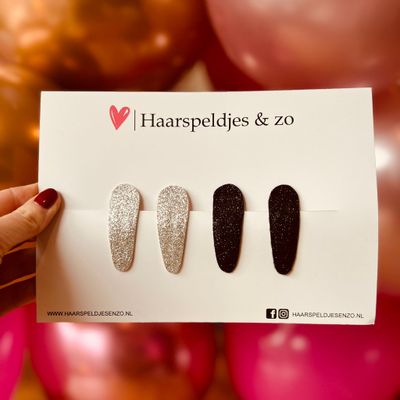 Haarspeldjes Lott setje 6 - glitters - klikklakspeldje - zwart - zilver - kerst - feestdagen - 5 cm speldjes
