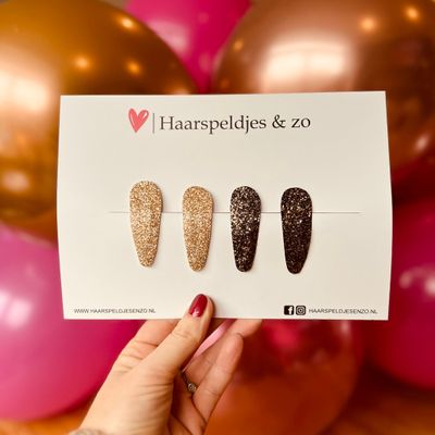 Haarspeldjes Lott setje 7 - glitters - klikklakspeldje - goud - zwart - kerst - feestdagen - 5 cm speldjes