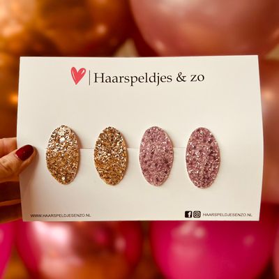 Haarspeldjes Yara setje 6 - chunky glitters - klikklakspeldje - taupe - lila - kerst - feestdagen - 5 cm speldjes