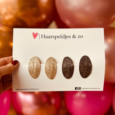 Haarspeldjes Yara setje 8 - glitters - klikklakspeldje - goud - kerst - feestdagen - 5 cm speldjes