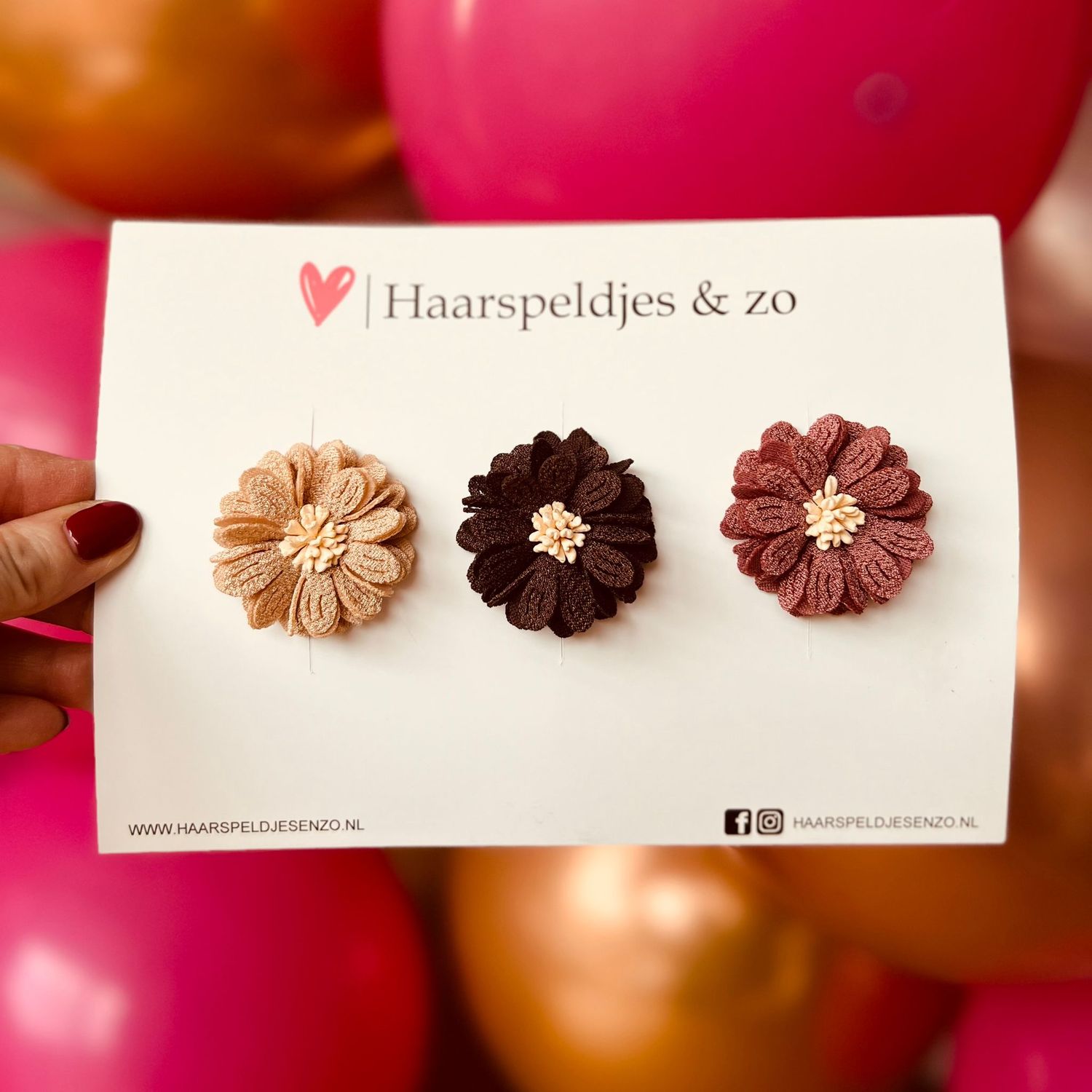 Haarspeldje antislip - baby&#39;s - kinderen - meisjes - setje 62 - mix - bloemen - blossem - try-out - khaki/bruin/paars
