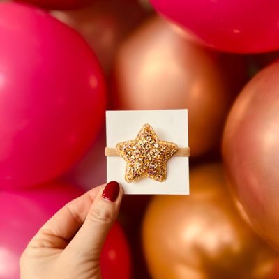Elastiek - per stuk - hippe kleuren - meisjes - met ster - kerst - feestdagen - chunky glitters - goud