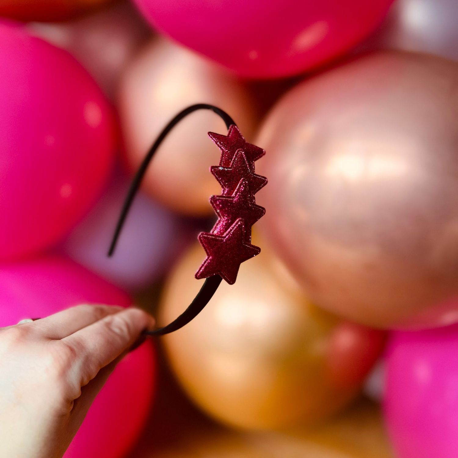 Diadeem met sterretjes - kerstcollectie - glitters - ster - roze - zwarte diadeem