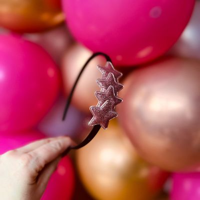Diadeem met sterretjes - kerstcollectie - glitters - ster - lichtroze - zwarte diadeem