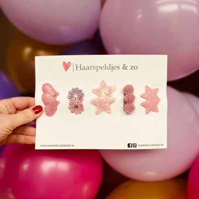 Haarspeldje antislip - baby&#39;s - kinderen - meisjes - setje 67 - mix - sterretjes - hartjes - roze - kerst - feestdagen