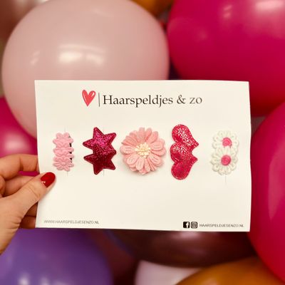 Haarspeldje antislip - baby&#39;s - kinderen - meisjes - setje 68 - mix - sterretjes - hartjes - roze - kerst - feestdagen
