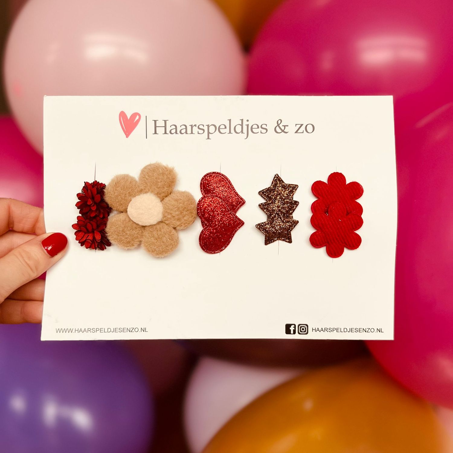Haarspeldje antislip - baby&#39;s - kinderen - meisjes - setje 73 - mix - sterretjes - hartjes - bloemetjes - rood/bruin - kerst - feestdagen