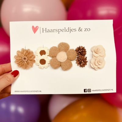 Haarspeldje antislip - baby&#39;s - kinderen - meisjes - setje 77 - mix - bloemetjes - bloemetjes - beige/bruin