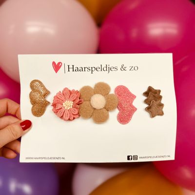 Haarspeldje antislip - baby&#39;s - kinderen - meisjes - setje 72 - mix - sterretjes - hartjes - bloemetjes - bruin/roze - kerst - feestdagen