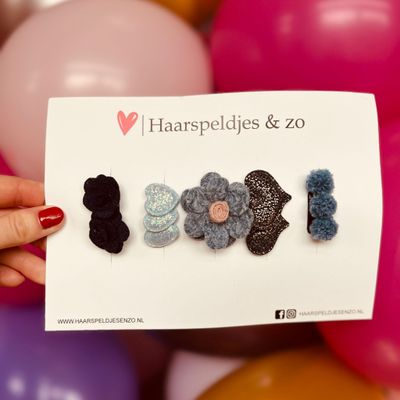 Haarspeldje antislip - baby&#39;s - kinderen - meisjes - setje 76 - mix - sterretjes - hartjes - bloemetjes - blauw - kerst - feestdagen