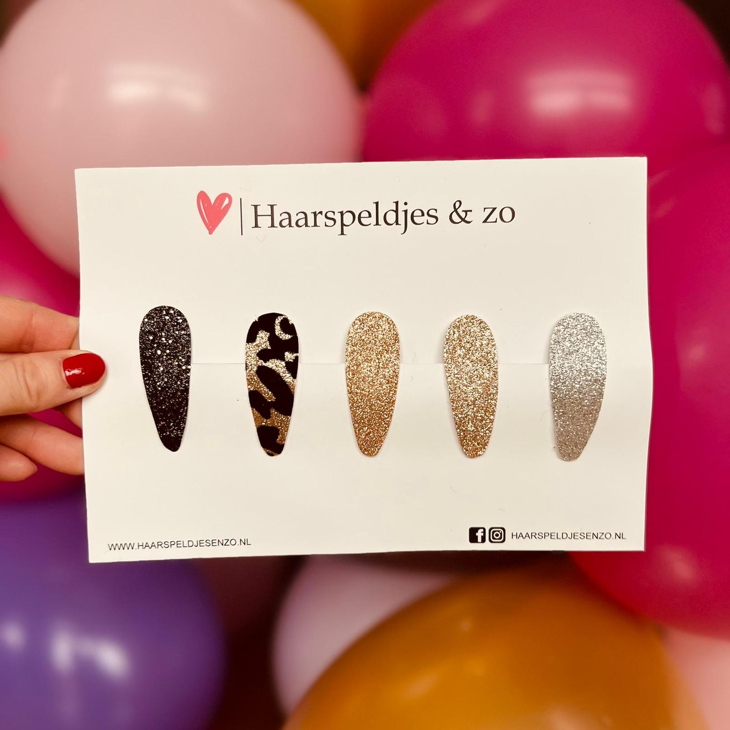 Haarspeldjes Lott setje 8 - glitters - klikklakspeldje - goud - zwart - zilver - kerst - feestdagen - 5 cm speldjes