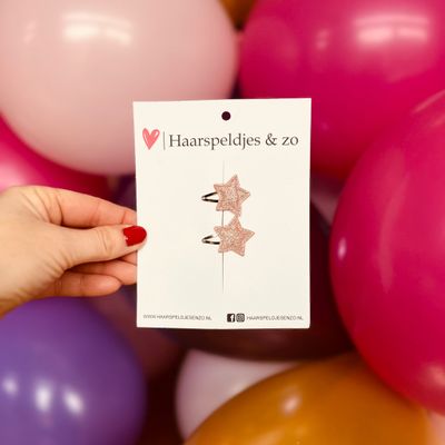 Baby haarspeldjes setje 79 - mini - 2cm groot - voor de eerste lokjes haar - sterretjes - roze - glitters - kerst - feestdagen