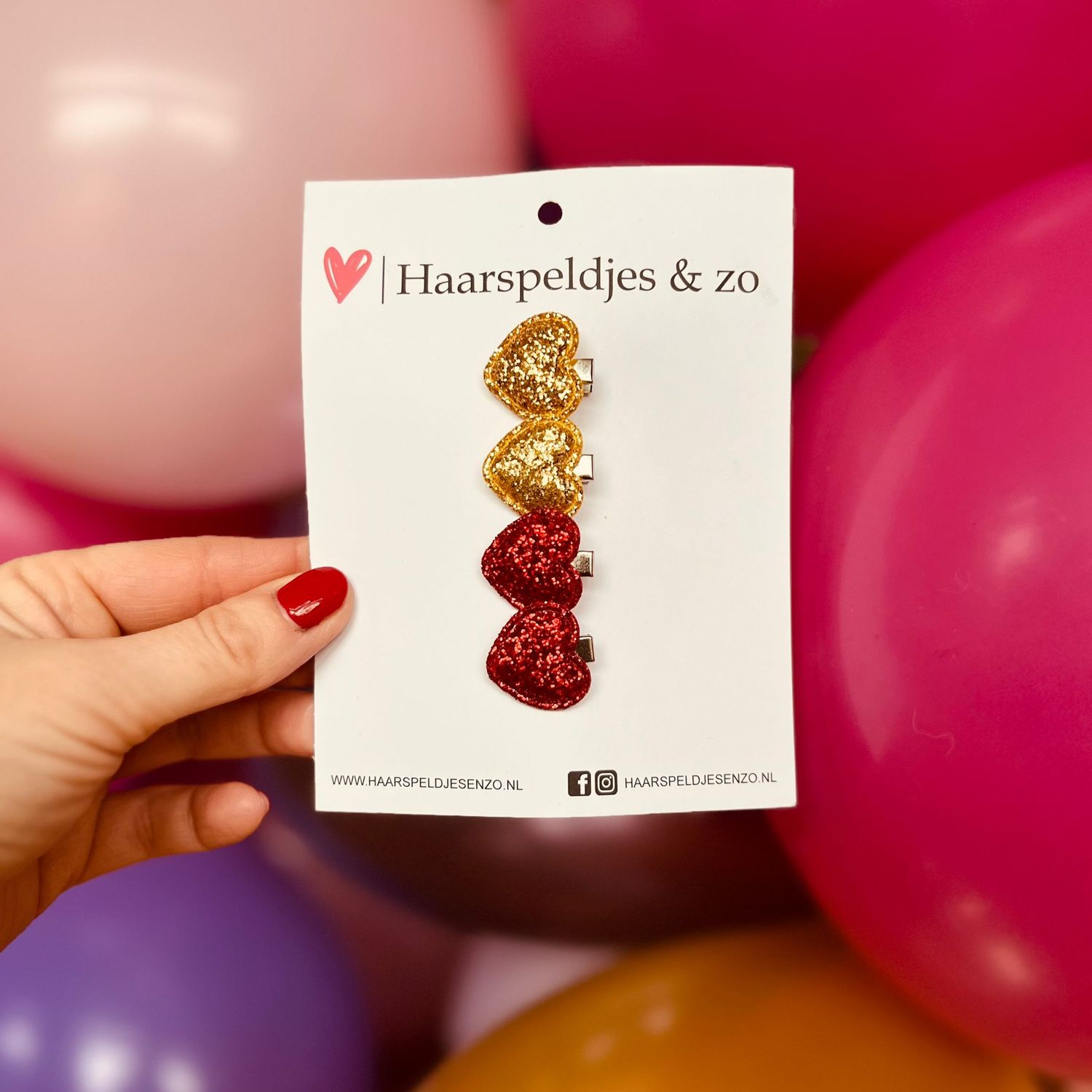 Mini clip - baby haarspeldjes setje 16 - mini - 2cm groot - voor de eerste lokjes haar - alligator clip - hartjes - glitters - kerst - feestdagen - rood/goud