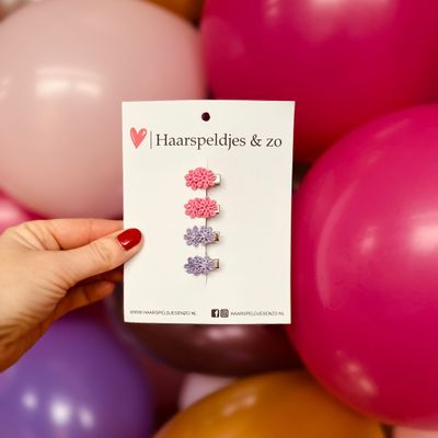 Mini clip - baby haarspeldjes setje 20 - mini - 2cm groot - voor de eerste lokjes haar - alligator clip - bloemetjes - roze/paars