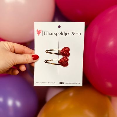 Haarspeldje ‘Hearts’ - hart – hartje - glitters - goud - kerst - feestdagen - 4 cm speldjes