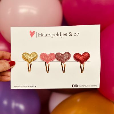 Haarspeldje hearts setje 10 - hartjes - glitters - kerst - decembercollectie - najaar - 4 cm speldjes