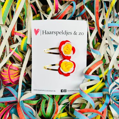 Oeteldonkse roos op klikklakspeld - carnaval — 5 cm speldjes