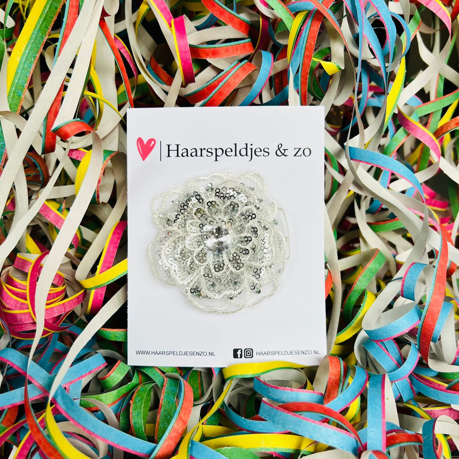 Carnaval - haaraccessoire - bloem op alligatorclip - glitters - zilver