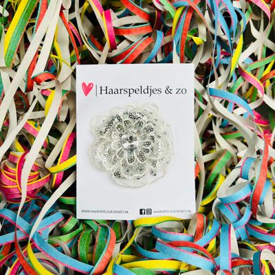 Carnaval - haaraccessoire - bloem op alligatorclip - glitters - zilver