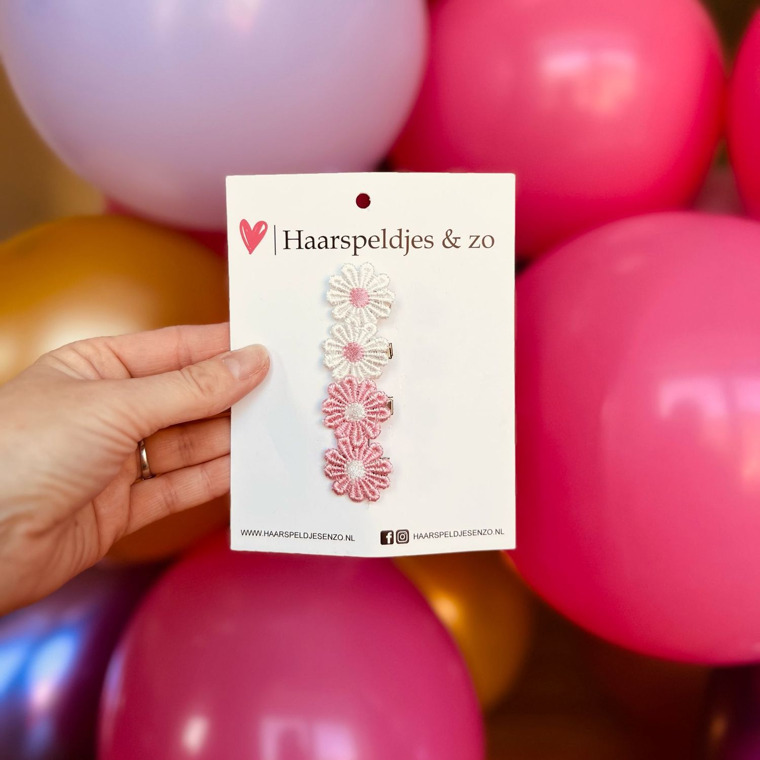 Mini clip - baby haarspeldjes - mini - 2cm groot - voor de eerste lokjes haar - alligator clip - bloemetjes - madeliefjes - wit en roze