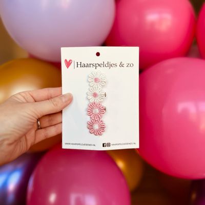 Mini clip - baby haarspeldjes - mini - 2cm groot - voor de eerste lokjes haar - alligator clip - bloemetjes - madeliefjes - wit en roze