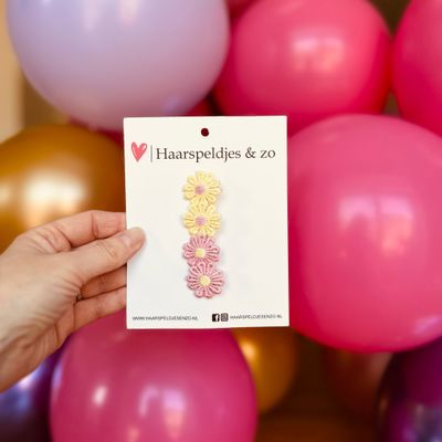 Mini clip - baby haarspeldjes - mini - 2cm groot - voor de eerste lokjes haar - alligator clip - bloemetjes - madeliefjes - geel en roze