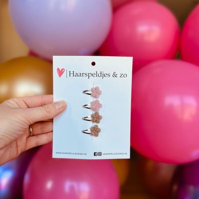 Baby haarspeldjes setje 9 - mini - 2cm groot - voor de eerste lokjes haar - bloemetjes - wol